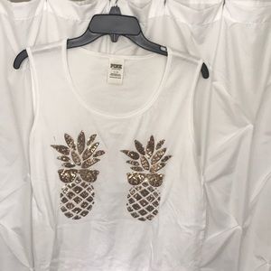 White tank top with gold pineapples